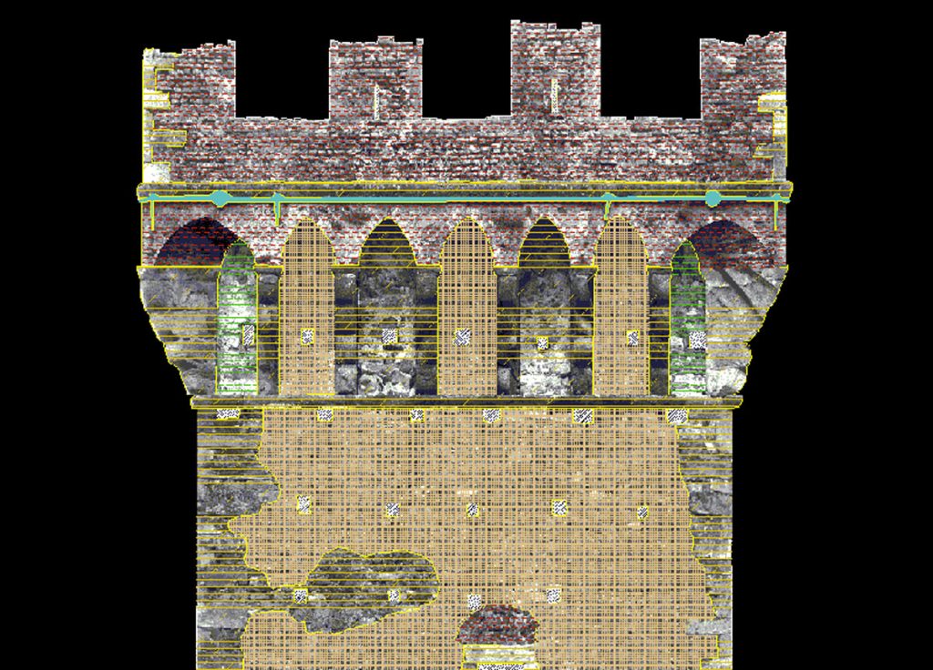 Rilievo architettonico e mappatura dello stato di conservazione della cinta muraria delle torri e della rocca del Brunelleschi in Vicopisano (PI) finalizzato agli interventi di restauro